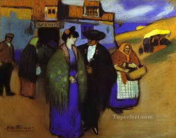 パブロ・ピカソ Painting - 旅館の前のスペイン人夫婦 1900年 パブロ・ピカソ
